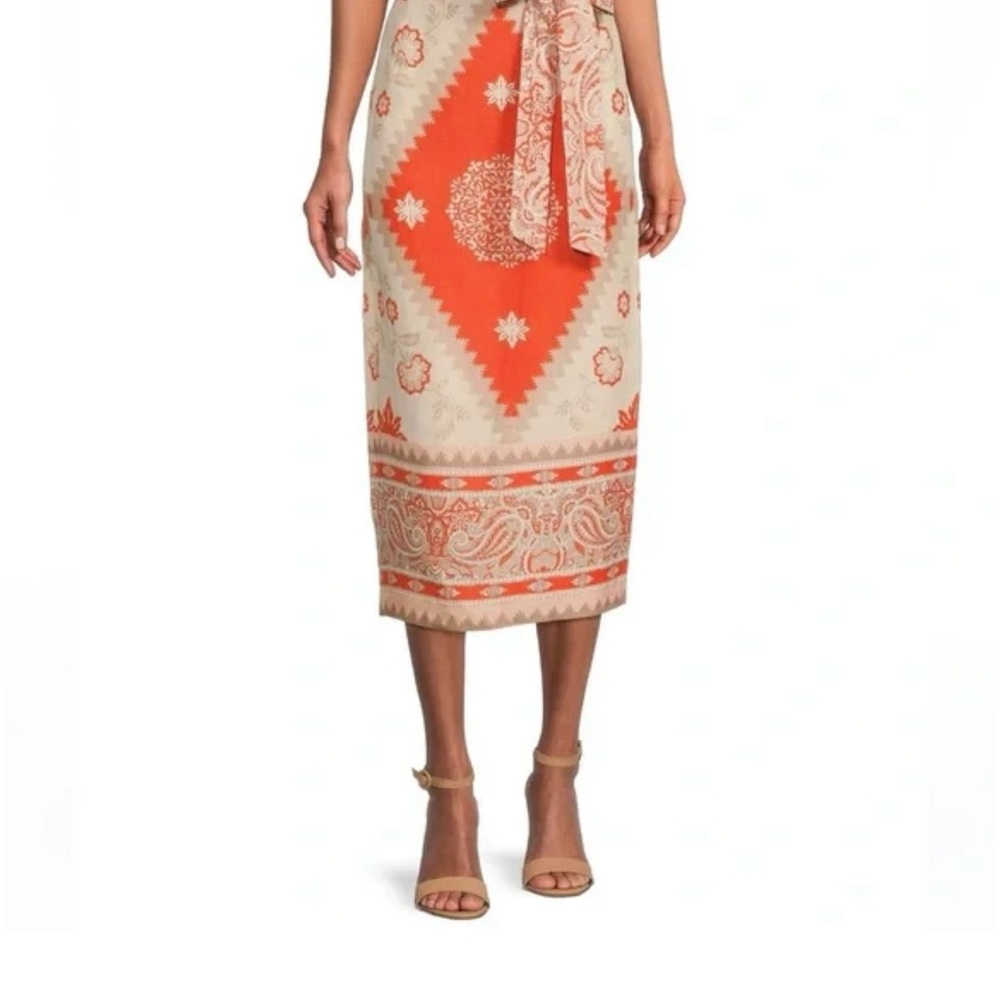 NWT Antonio Melani Women's Amara Print 100% Linen Multicolor Lined Skirt…